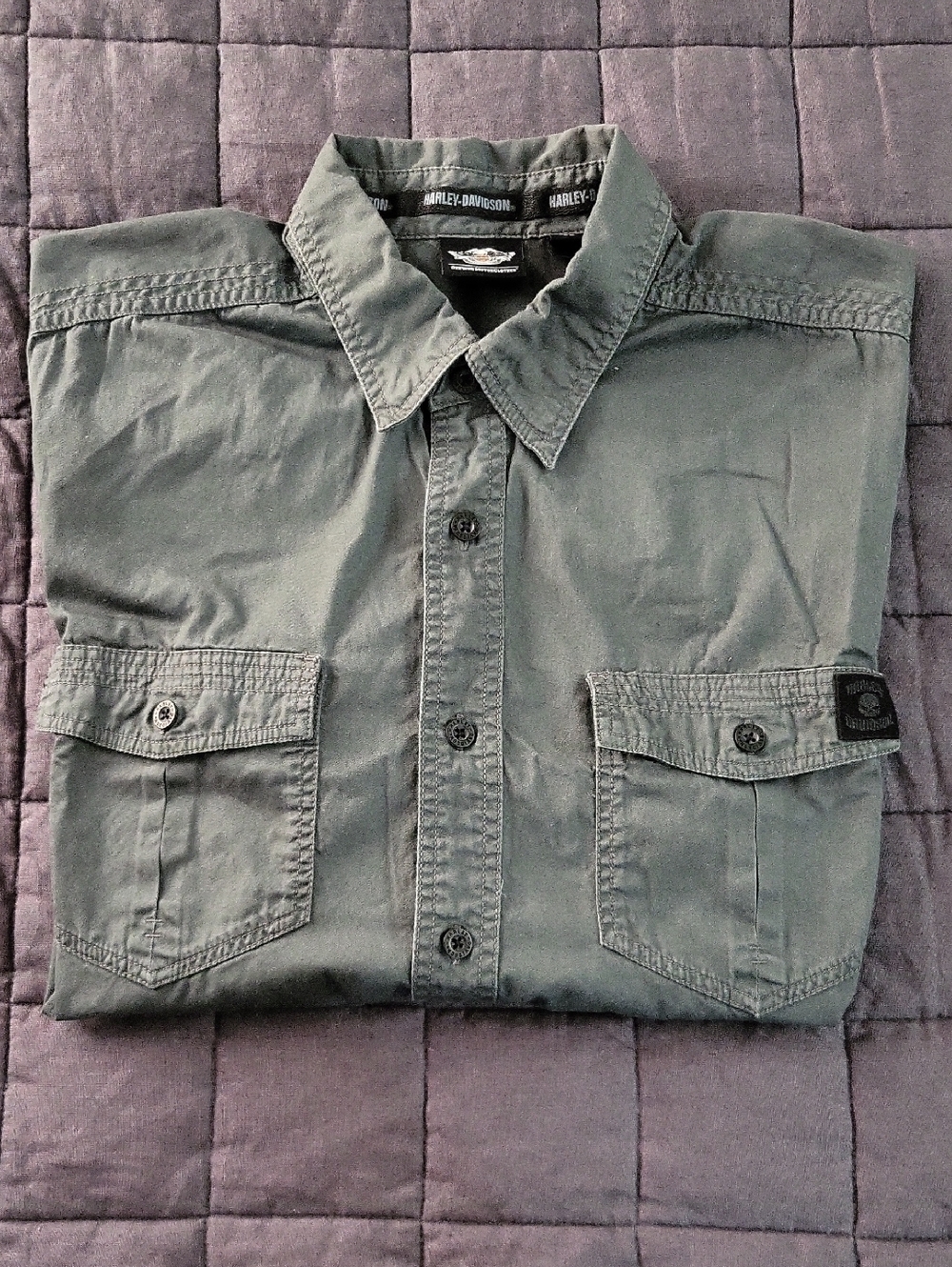 Harley-Davidson Black Embroider On Gray Garage Shirt Mens XL